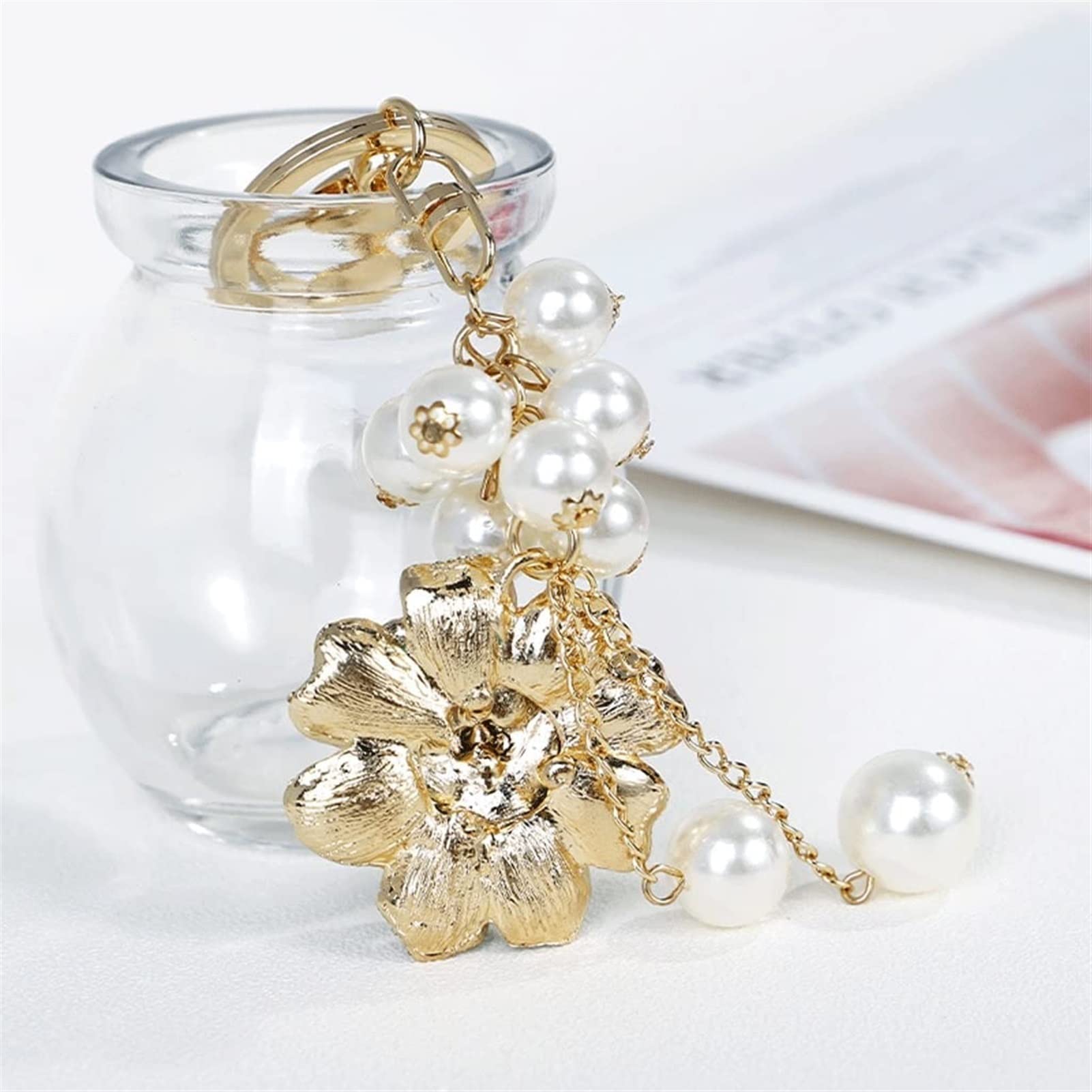 Amazon.com: ZXHStore Flower Keychain Pearl Pink Key Ring Wallet